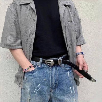 Bullet Retro Silver Buckle With Denim Belt