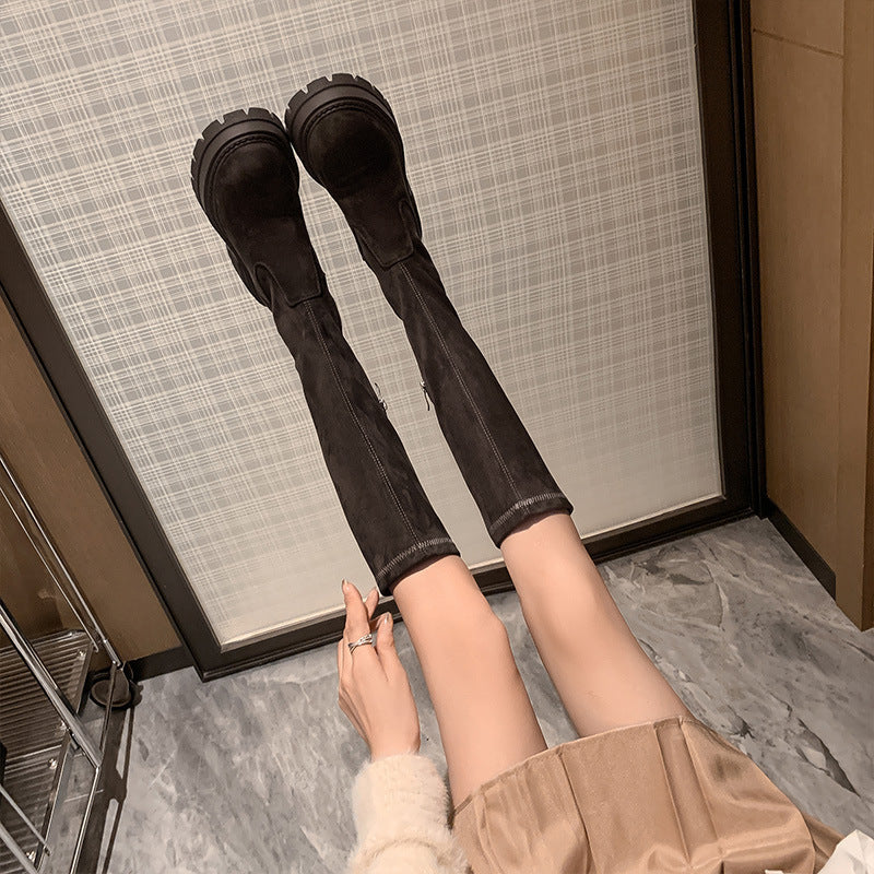 New Womens Mid-heel Stretchy Tall Boots