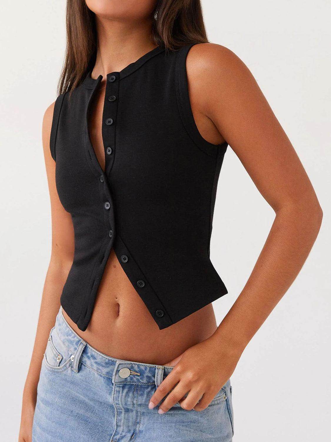 Lovelet Button Up Round Neck Tank for Stylish Comfort