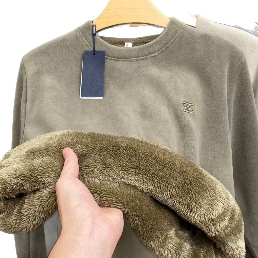 Winter Crew-neck Polar Fleece Long-sleeve T-shirt Hoodie Men's Top