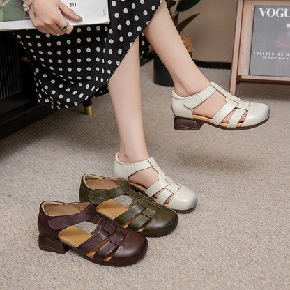 Retro Woven Chunky-heel Sandals For Women