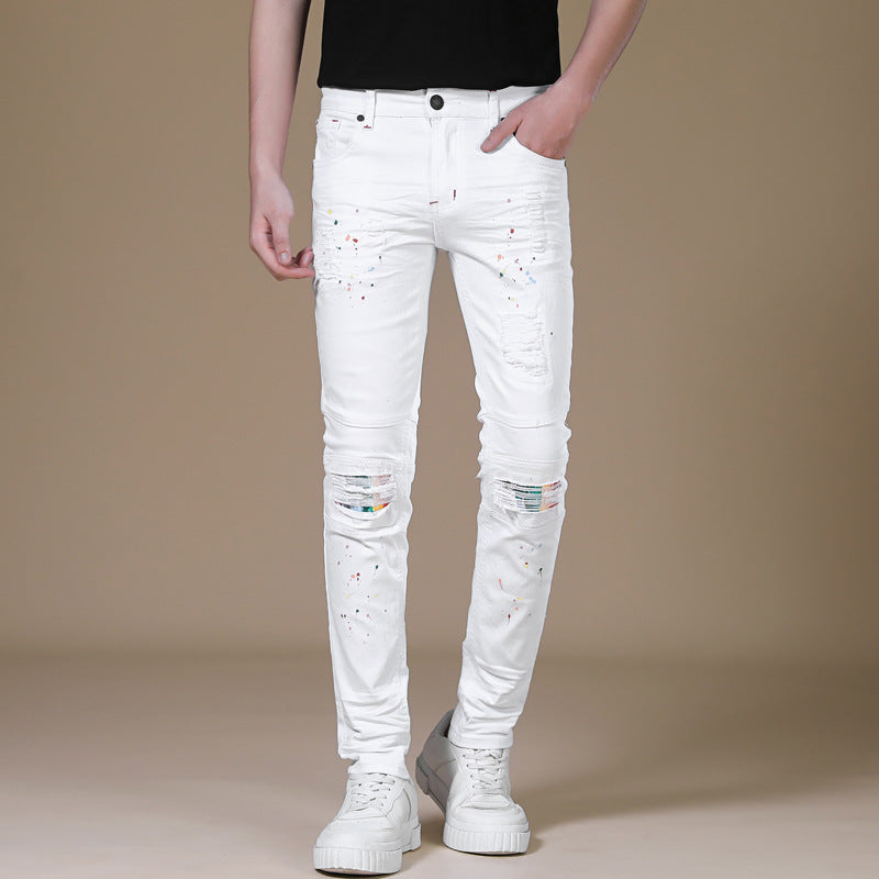 Stretch Black Jeans Biker-style Assorted Styles Patchwork Painted Effect