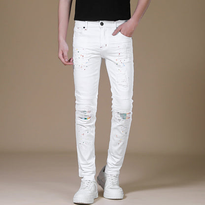 Stretch Black Jeans Biker-style Assorted Styles Patchwork Painted Effect