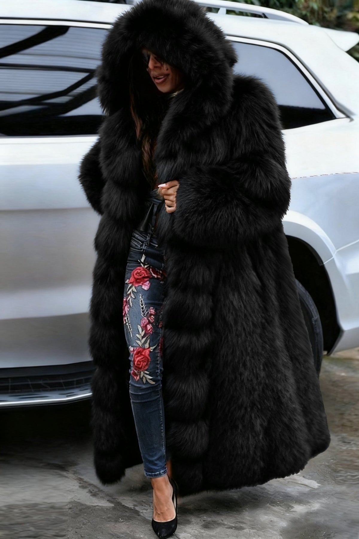 Faux Fur Coat Women Long Hooded Fur Coat