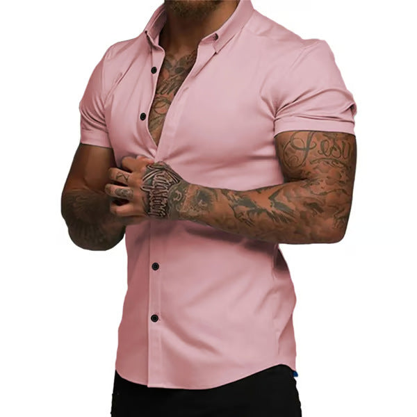 Solid-color Shirt Thin Short-sleeve Shirt For Men