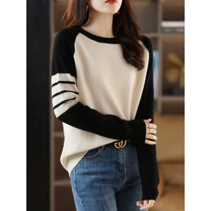 Round-neck Color-block Sweater Womens Top