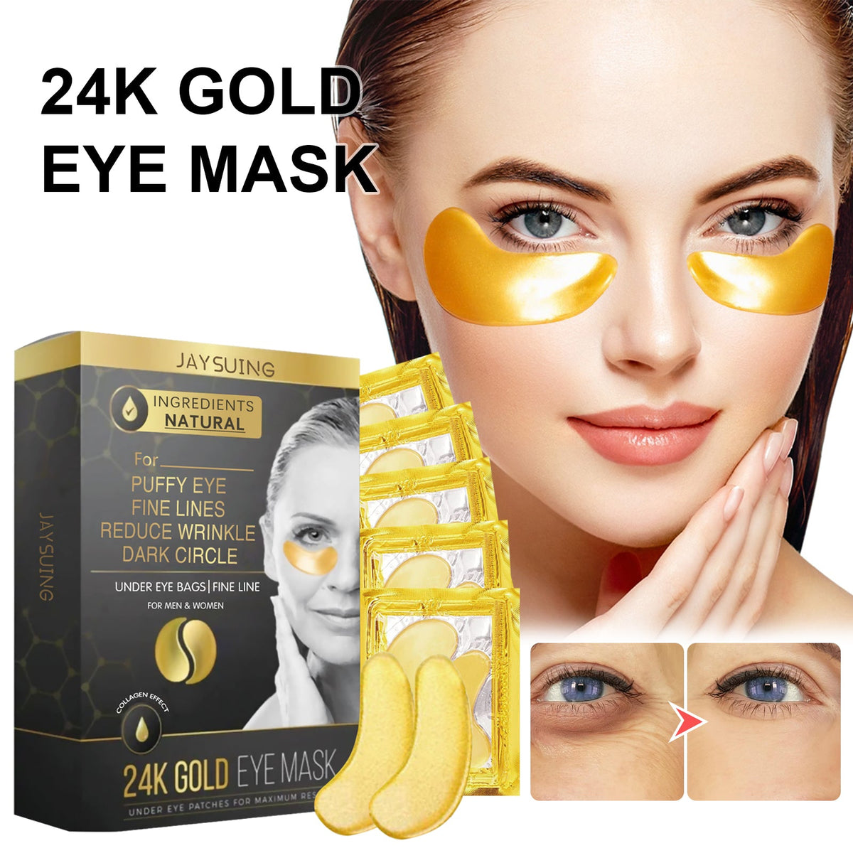 24k Gold Eye Mask, Fading Fine Lines And Dark Circles Moisturizing And Firming Eye Mask