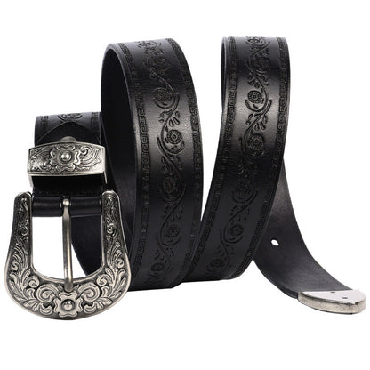 Embossed First Layer Cowhide Men's Mongolian Style Personalized Carved Belt