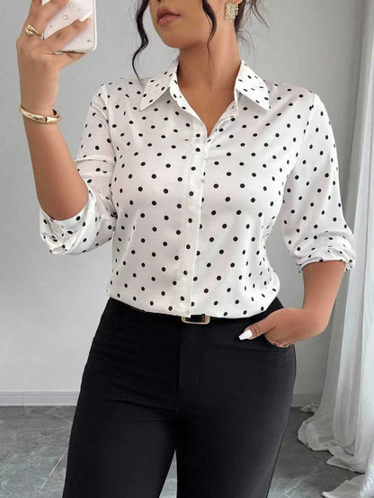 Women's Long-sleeve Polka-dot Slim-fit Lapel Blouse