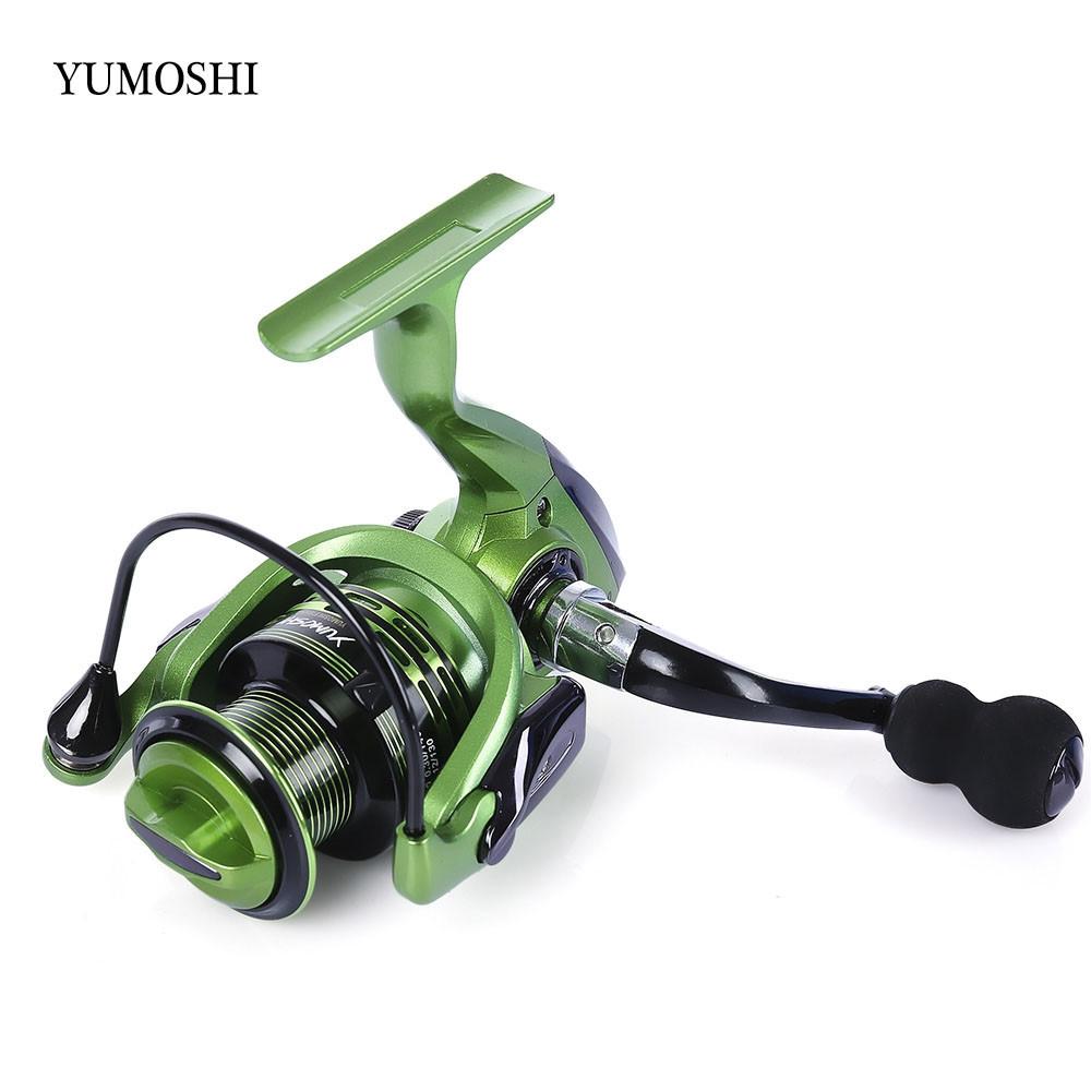 YUMOSHI 13+1BB Full Metal Spinning Fishing Reel 4.7:1/5.5:1 Gear Ratio Pesca Aluminum Spool  Tackle With Foldable Handle