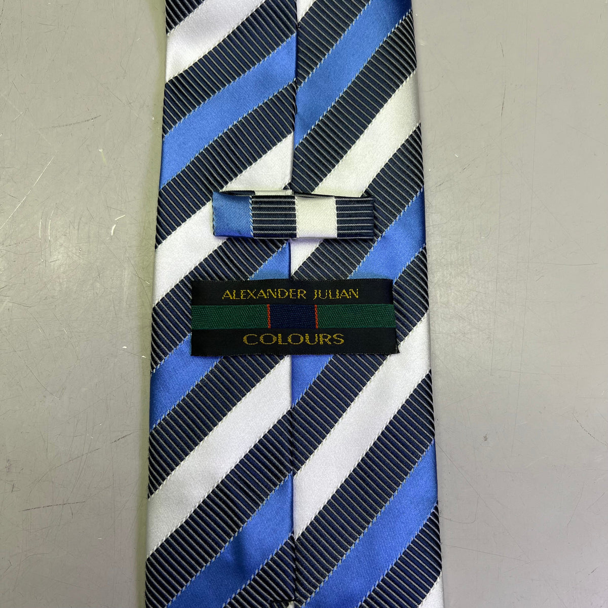 ALEXANDER JULIAN COLOURS Slanted Design Tie 60" White/Light Blue (Pre-Owned)