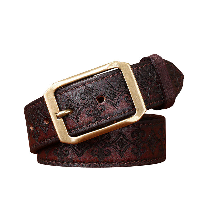 Thick First Layer Cowhide Double-sided Available Carved Genuine Leather Belt