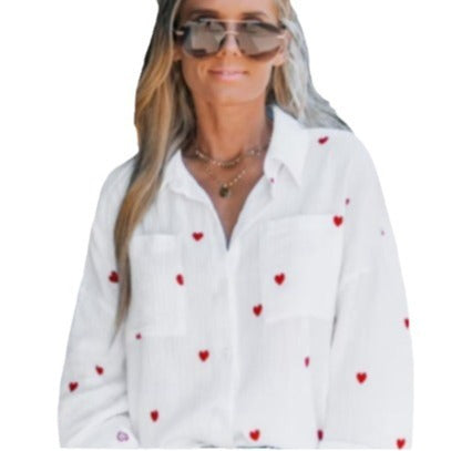 Casual Sun-proof Heart Printing Loose And Comfortable Shirt