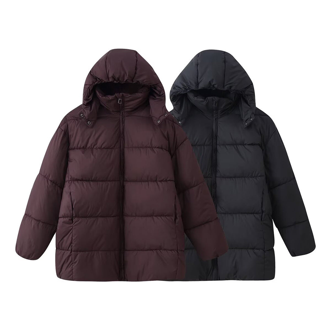 Simple Versatile Loose-fitting Padded Coat With A Hood
