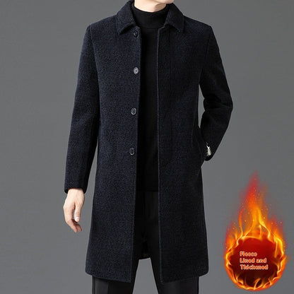 Temperament Lapel With Velvet Men's Woolen Coat