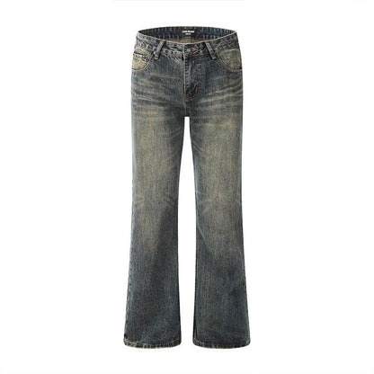 Mens American Style Retro Washed Distressed Straight Leg Jeans