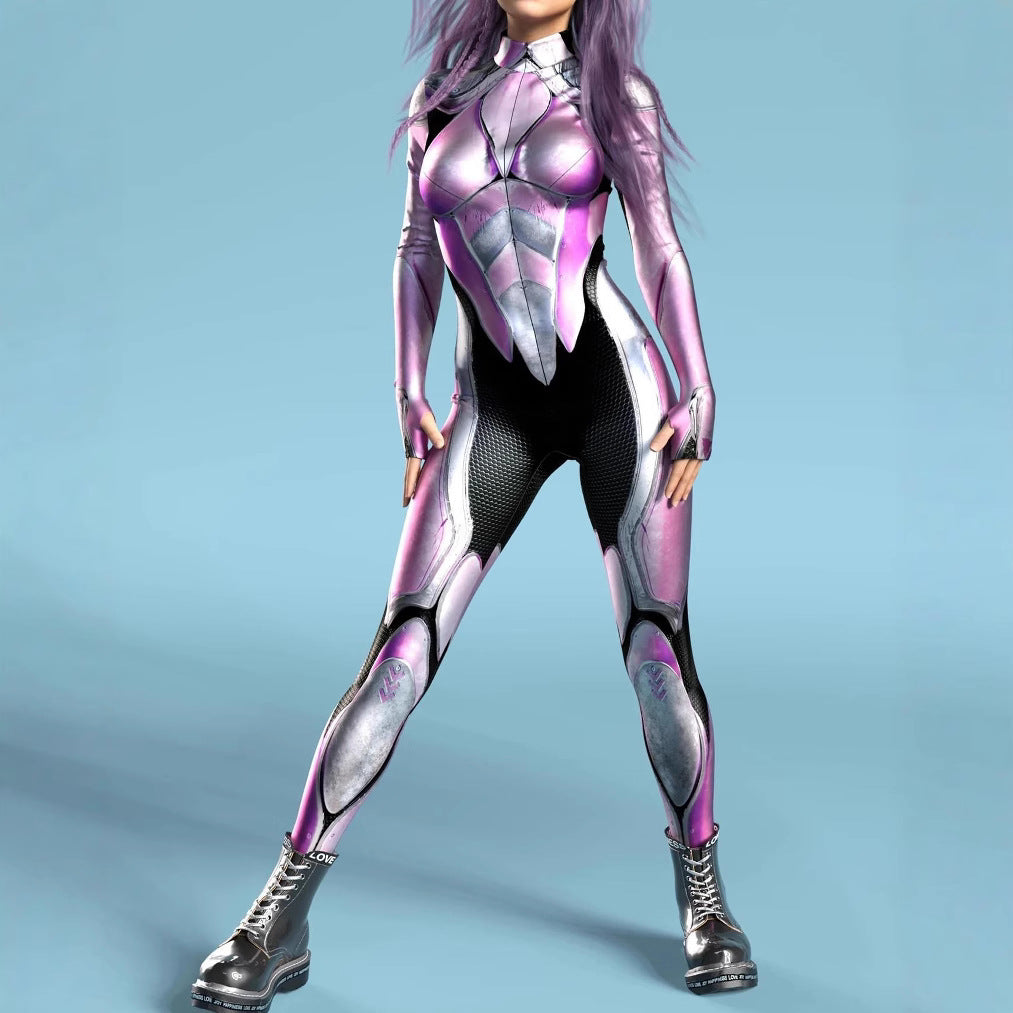 3D Digital-printed Snap-closure Form-fitting Womens Bodysuit