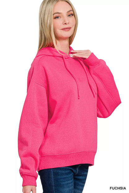 Zenana Drawstring Relaxed Fit Fleece Hoodie