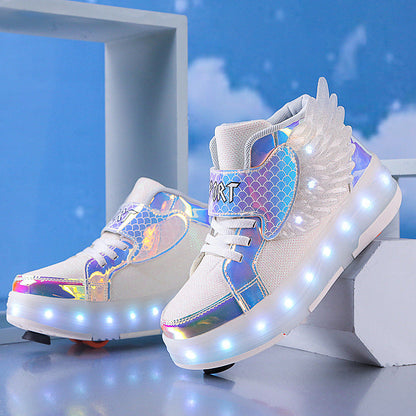 Children's Double-wheel Deformed Wings LED Luminous Rollerskate