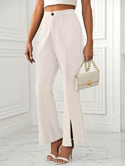 Slit Flare Pants with Pockets for Stylish Comfort