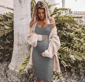 Sleeveless round neck maternity dress