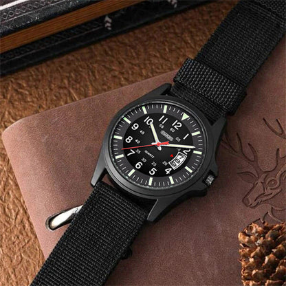 Mens Luminous Nylon-Strap Quartz Watch
