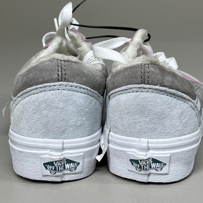 VANS Old Skool Leather & Pig Suede Sherpa Sneakers Womens 5.5 Mens 4.0 Pink Grey
