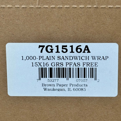 BROWN PAPER GOODS (1,000 PACK) Plain Sandwich Storage Wrap 15"x16" White 7G1516A