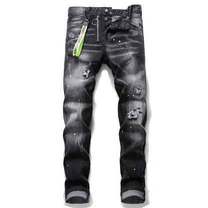 European American Broken Paint Slim Fit Patch Jeans