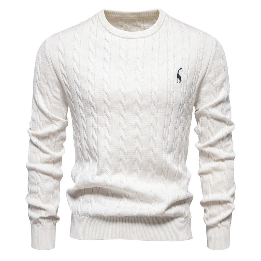 2026 Autumn And Winter New Cross-border Foreign Trade High Quality Men's Sweater Pullover Fawn Embroidery Solid Color Sweater For Men