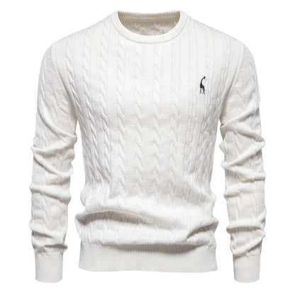 2026 Autumn And Winter New Cross-border Foreign Trade High Quality Men's Sweater Pullover Fawn Embroidery Solid Color Sweater For Men