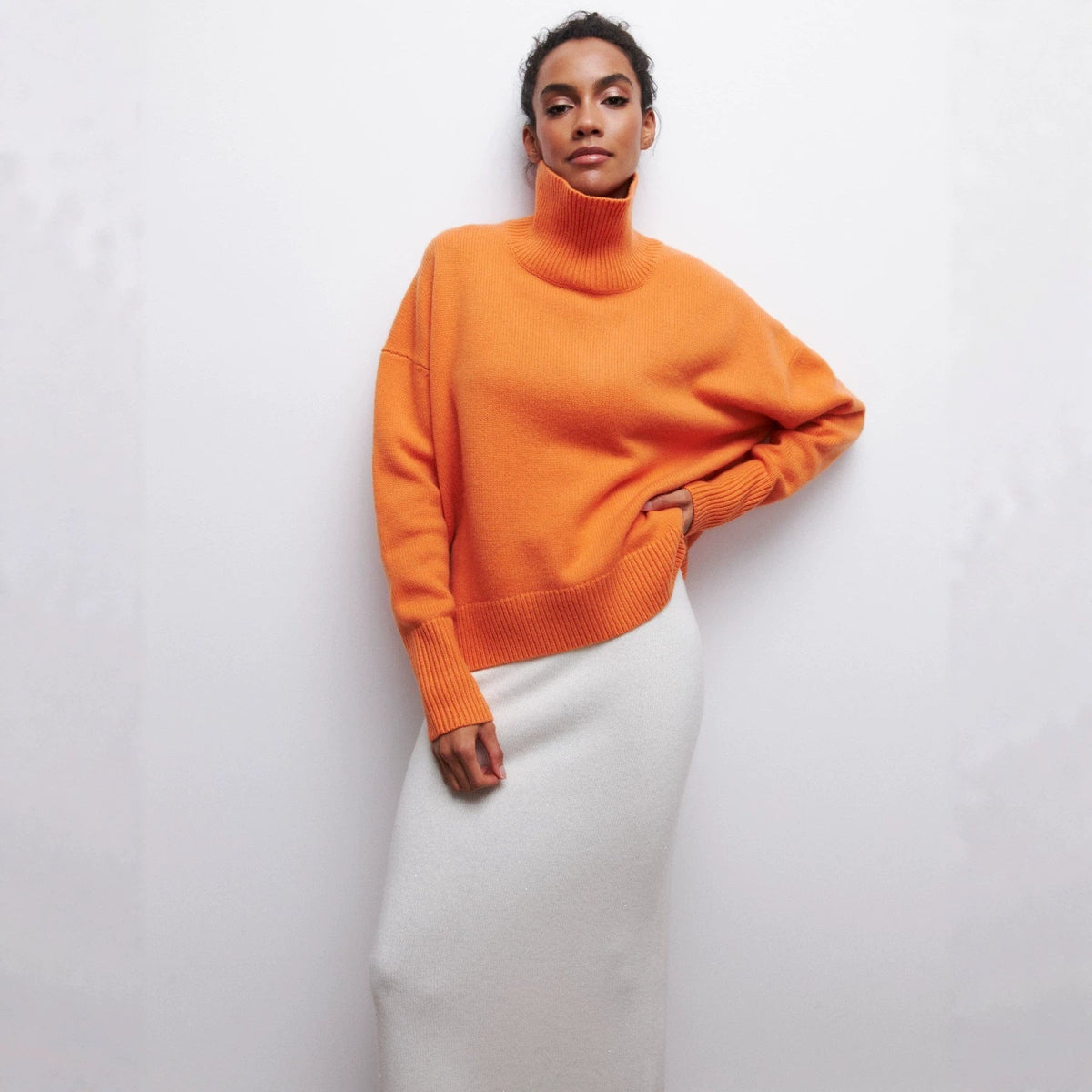 Women's Oversized Turtleneck Sweater, Solid Color Long Sleeve Loose Knit Pullover, Casual Fall Winter Basic Knit Top For Ladies