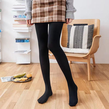Plus-size Black Sheer Fleece-lined Leggings