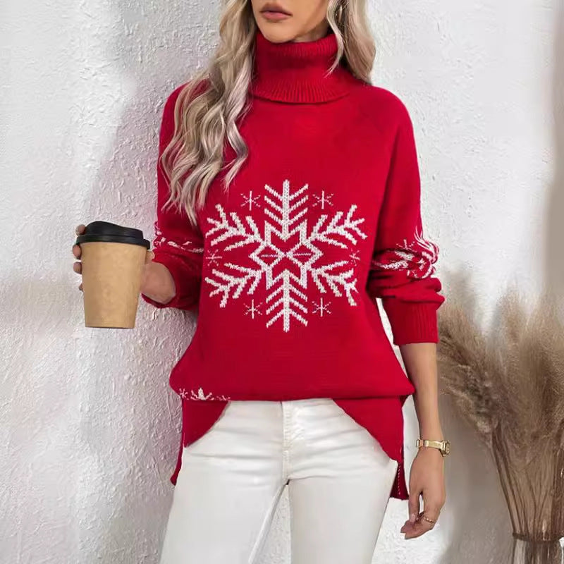 High Collar Christmas Sweaters Women's Clothing