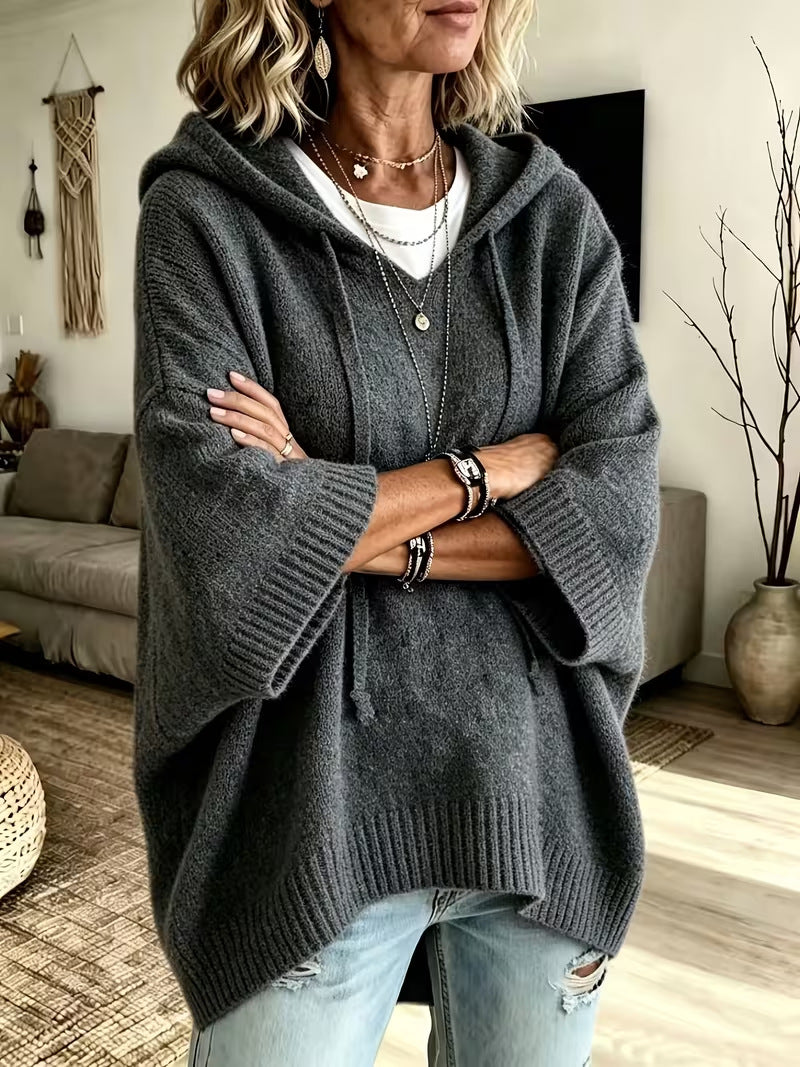 Hooded Batwing Knit Sweater New Fallwinter Style Loose-fitting