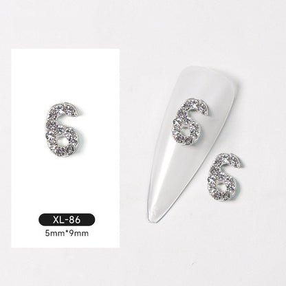 Silver Digital Sparkling Diamond Alloy Nail Decoration
