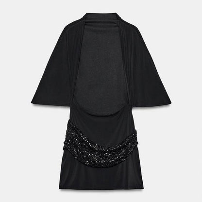 Heavy-duty Sequin And Bead-embellished Patchwork Short Dress