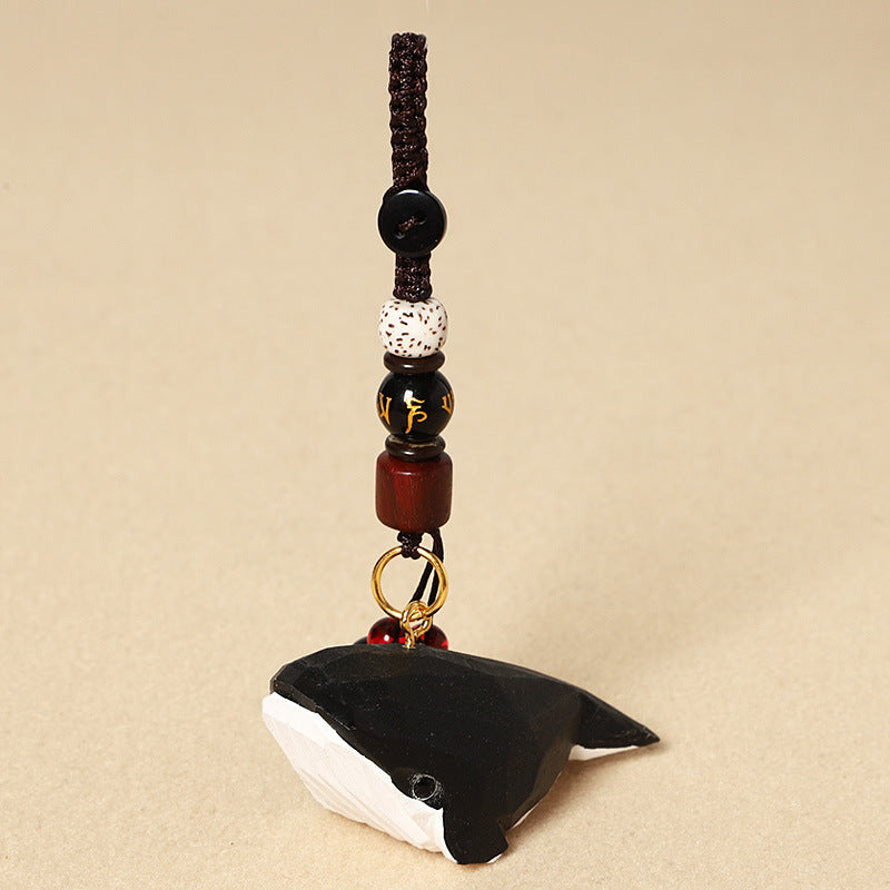 Creative Handmade Wooden Carving Whale Keychain Pendant