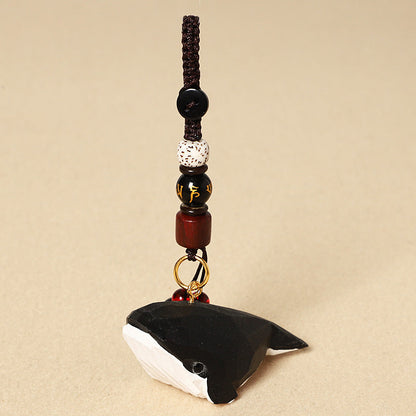 Creative Handmade Wooden Carving Whale Keychain Pendant