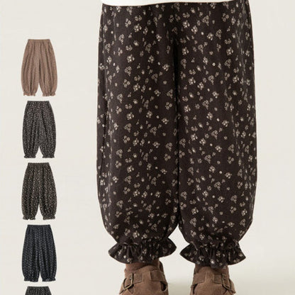 Autumn Floral-print Harem Pants For Girls
