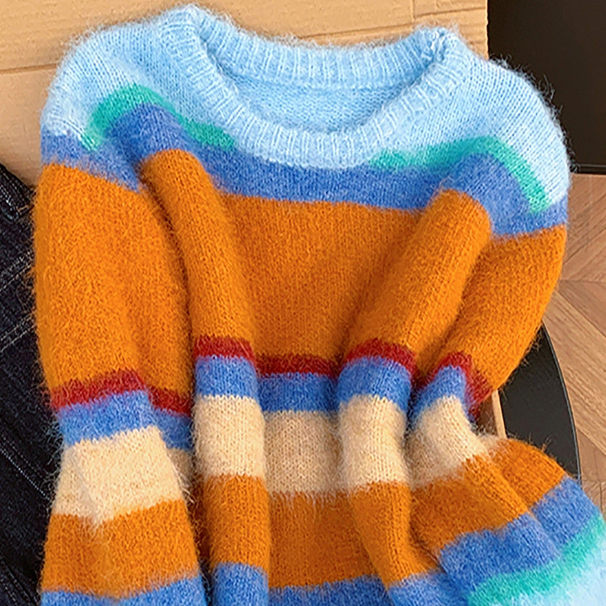 Loose And Versatile Dopamine-striped Sweater For Women