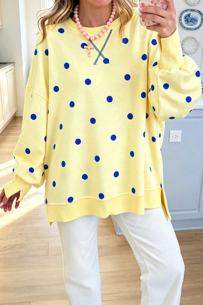 Womens Polka-Dot Print Pullover Long-Sleeve Sweatshirt