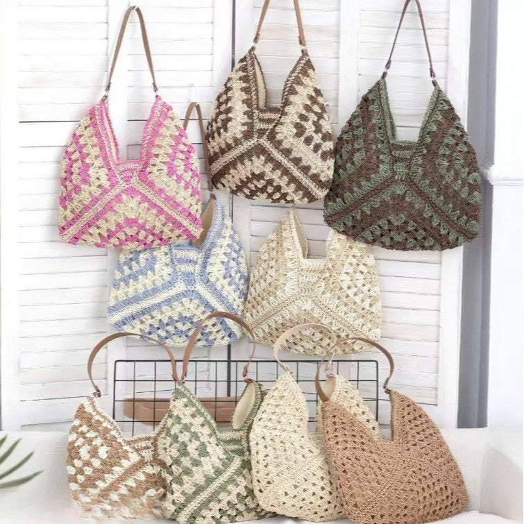 Hollow out straw woven bag woven belt armpit bag
