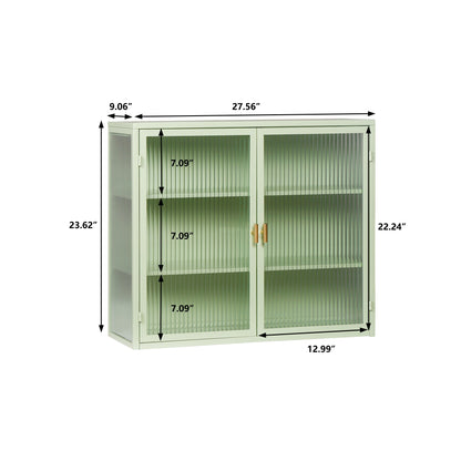 27.56"Glass Doors Modern Two-door Wall Cabinet with Featuring Three-tier Storage Mint Green