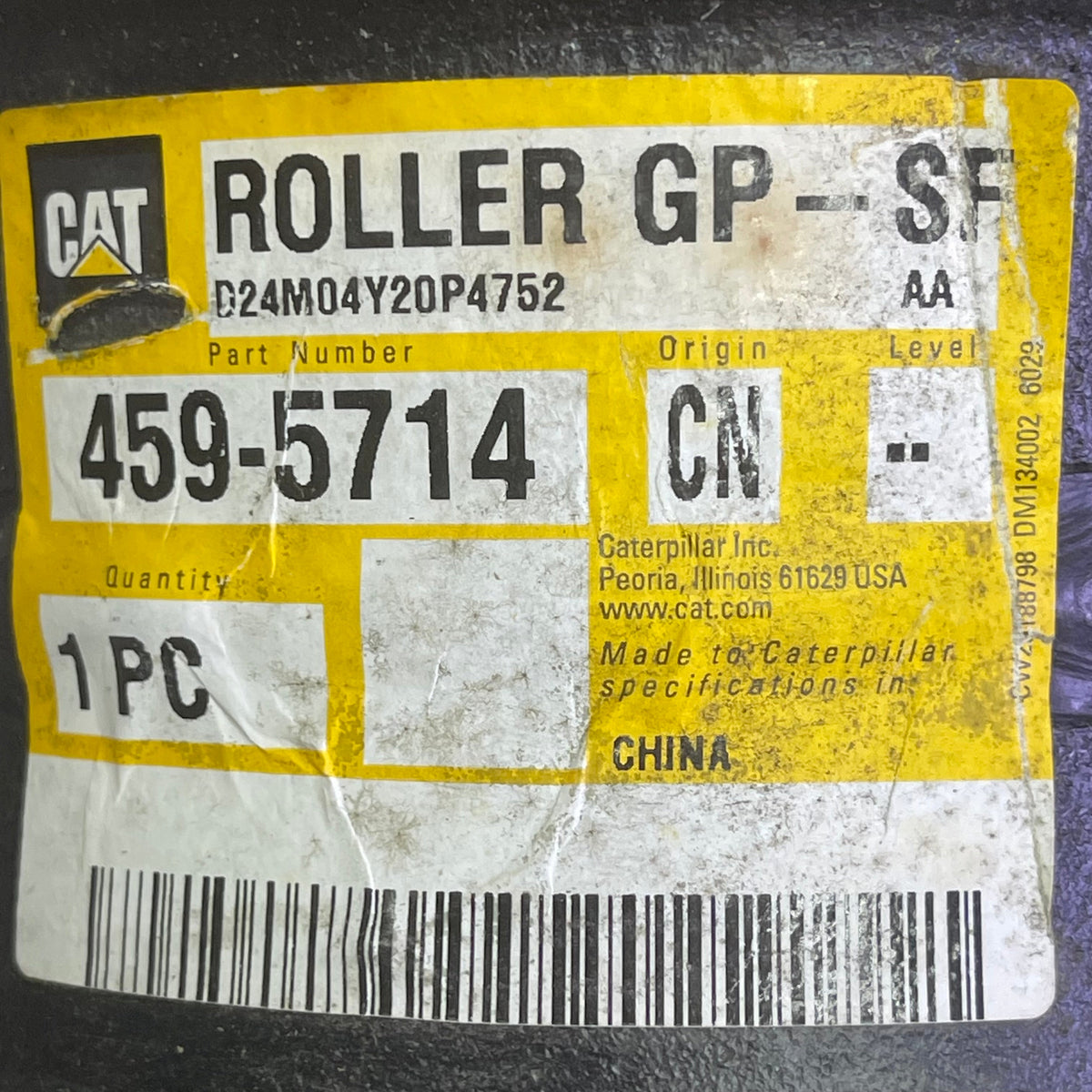 CAT OEM Roller GP-SF 12" L x 6.5" Dia Black & Steel 459-5714