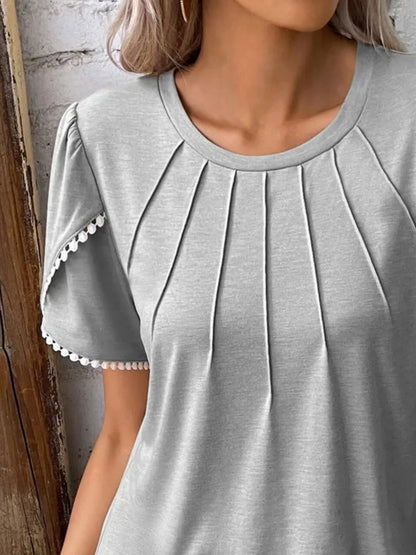 Full Size Round Neck Petal Sleeve Blouse Plus Size
