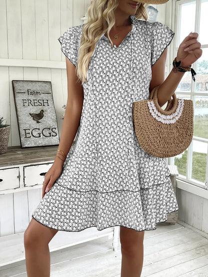 Full Size Ruffled Layered Printed Mini Dress Plus Size