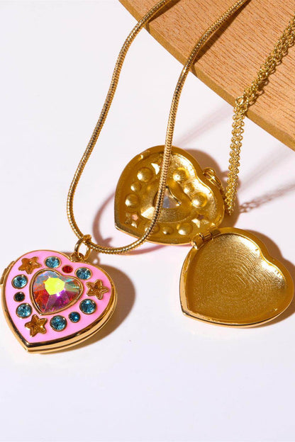 Rhinestone Decor Heart Box Pendant Necklace for Women