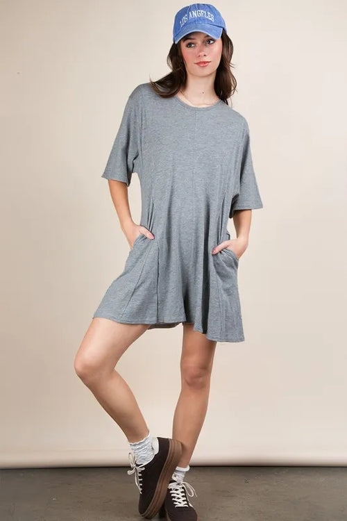 VERY J Mineral Washed Oversized Knit Comfy Romper