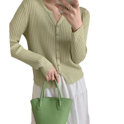 Womens Simple Solid-Color Knitted Cardigan Coat